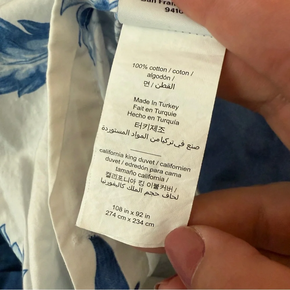 Williams Sonoma Set King Duvet Cover Euro Sham Aerin Fairfield Floral Blue EUC